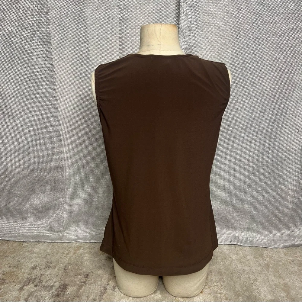 NY Collection Brown Draped Blouse with Chain Accents - Picture 2 of 8
